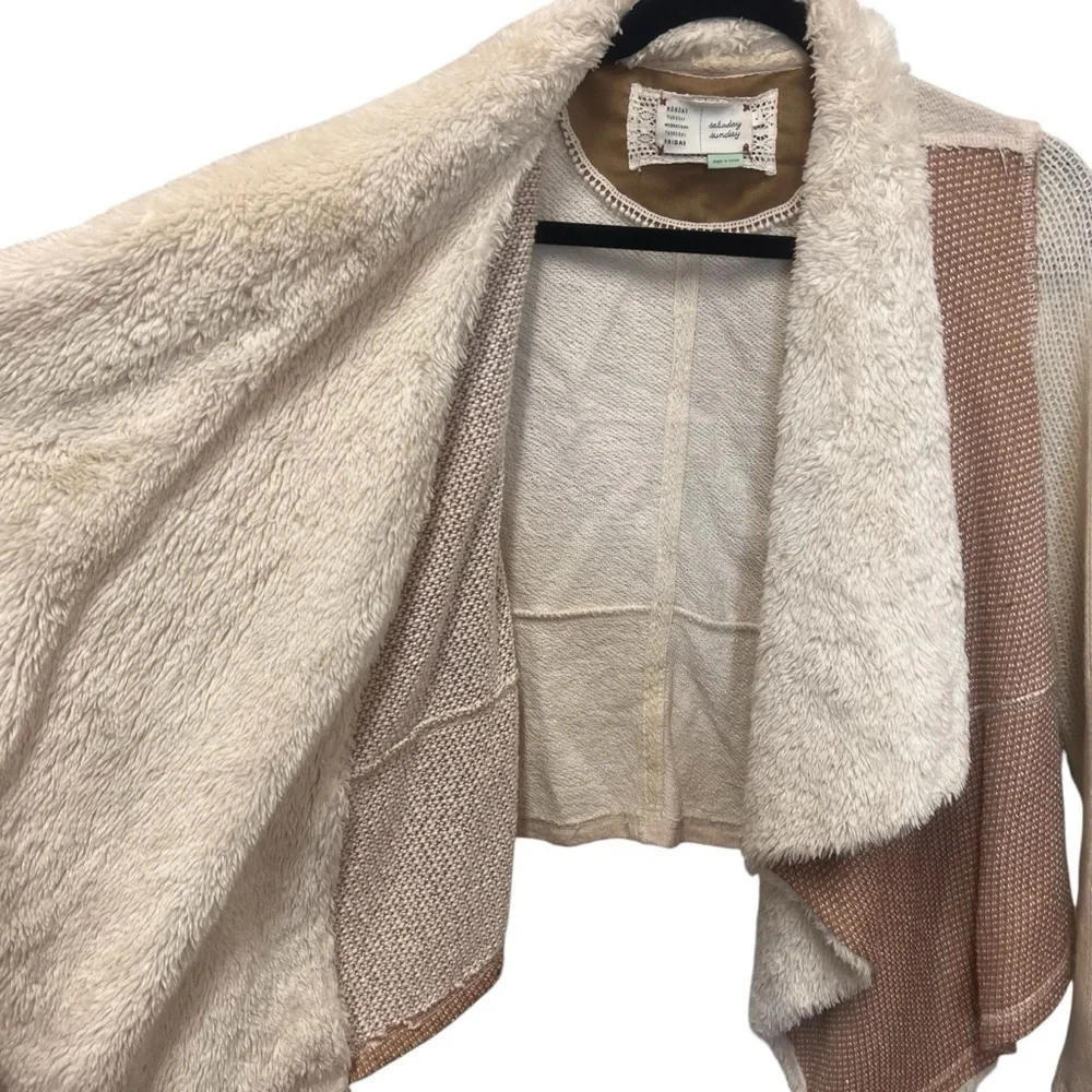 Anthropologie Saturday Sunday Mixed Fabric Sherpa Lined Cardigan size Medium